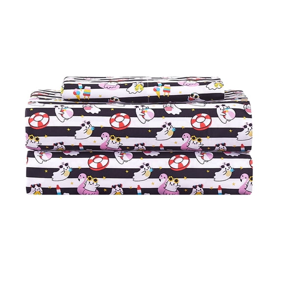 Summerween Crafted by Catherine 3-Piece Sheet Set, Twin-XL, Black & White Nautical Ghosts