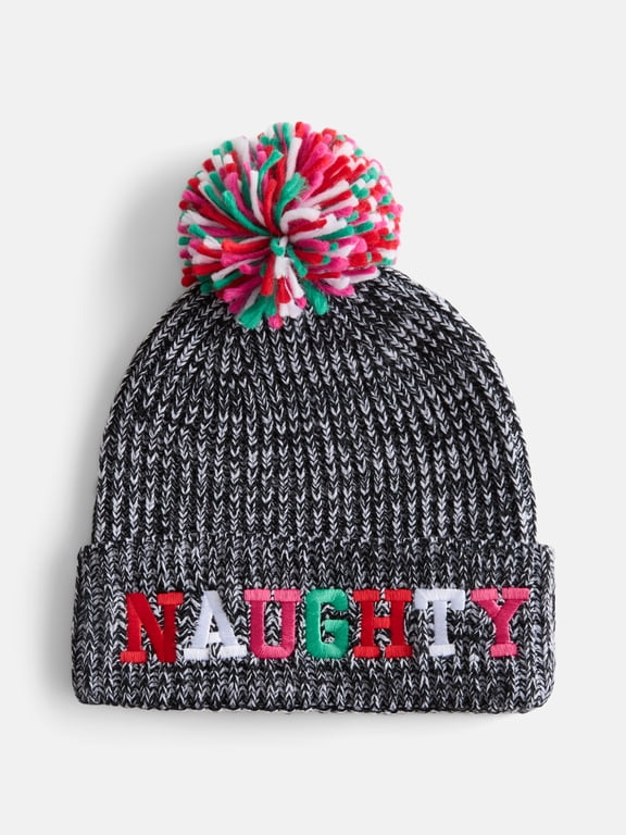 Women's Naughty Nice Beanie Hat, Grey