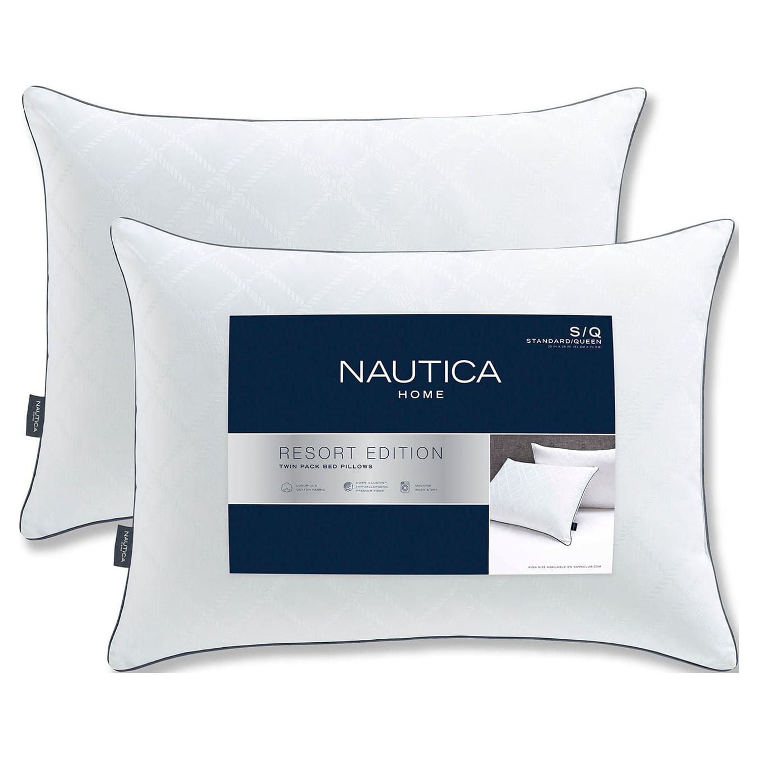 NAUTICA Home Resort Edition Bed Pillow, 2 Pack (Standard/Queen Size) 
