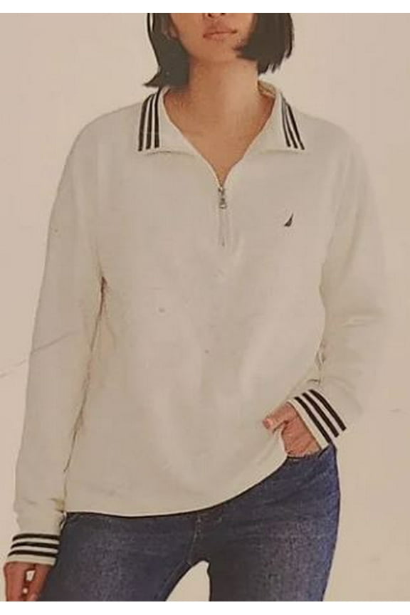 Ladies' 1/2 Zip Pullover Sweatshirt, Marshmallow Medium