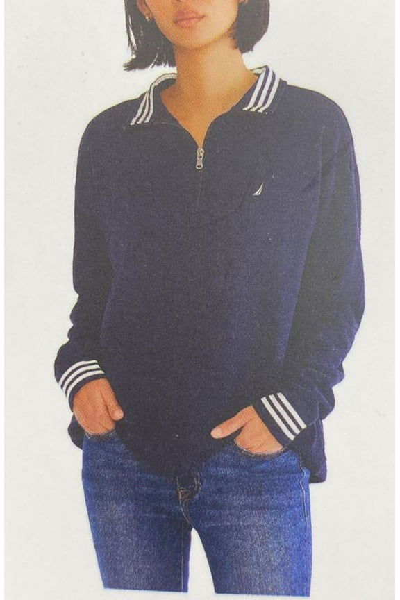 Ladies' 1/2 Zip Pullover Sweatshirt, Navy Seas Medium