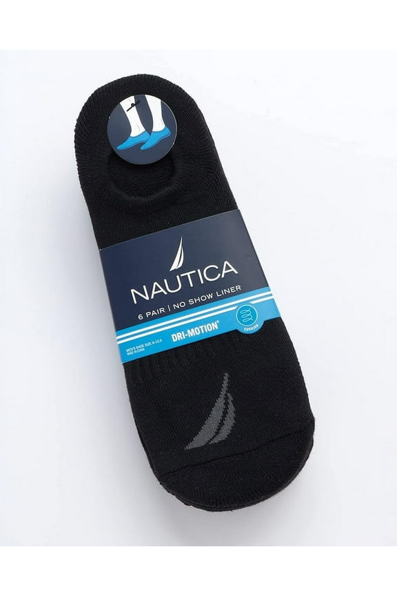 Men's 6 PAIR NO SHOW LINER SOCKS "CUSHION & DRI-MOTION & STRETCH " Multi-Color Fit Shoe Size 6-12