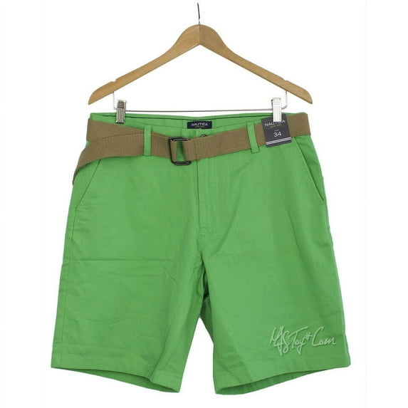 NAUTICA Men's Classic 100% Cotton Twill Soft Belted Chino Shorts (Summergren, 40)