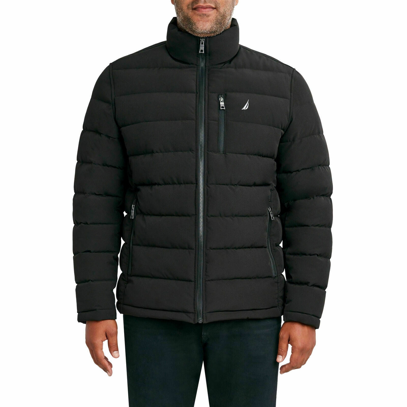 NAUTICA Men's Stretch Water Resistant Quilted Puffer Jacket, Black