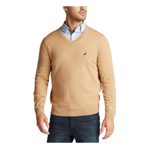 NAUTICA Mens Brown Lightweight Long Sleeve V Neck Jersey Pullover Sweater S