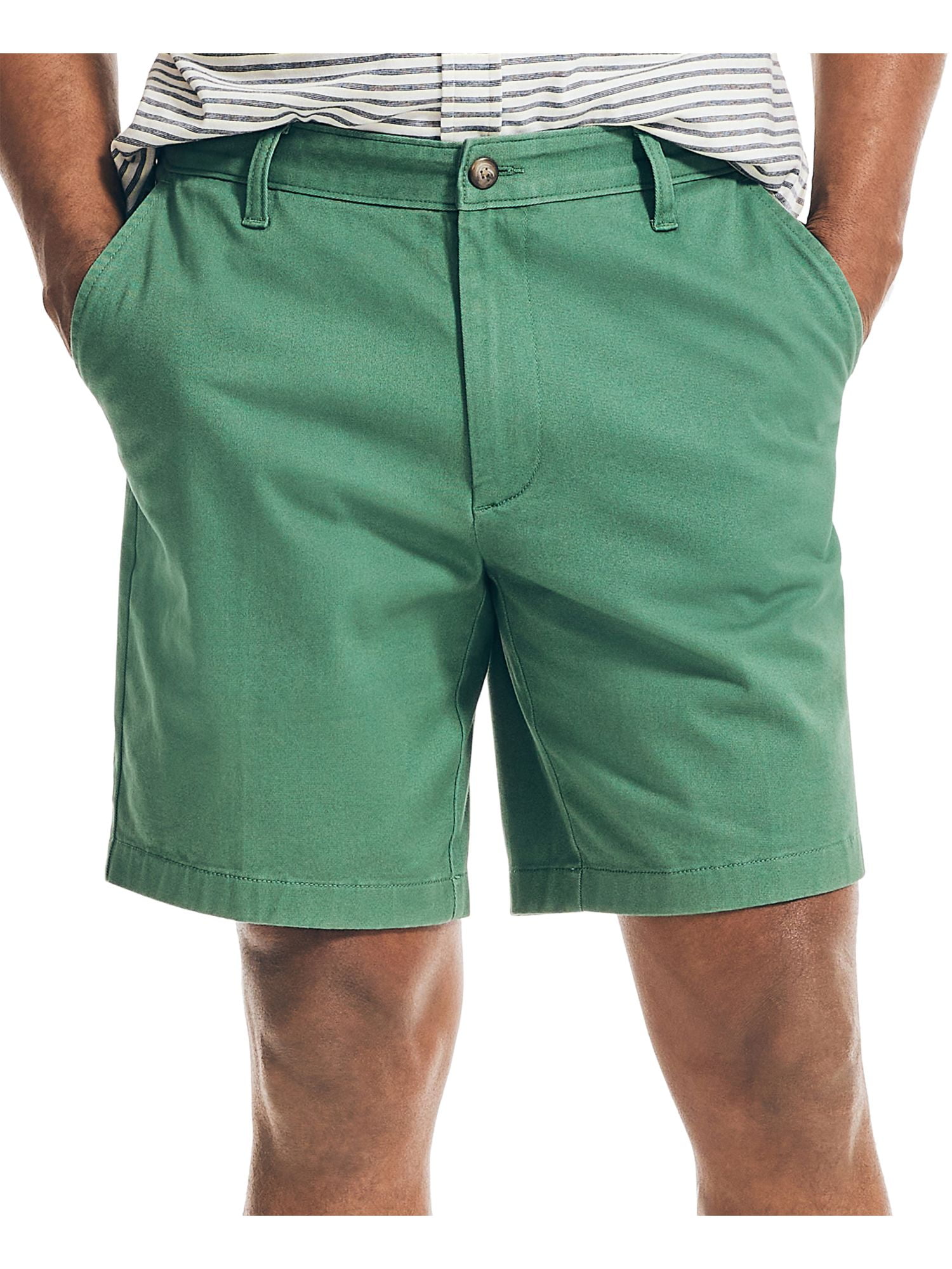 NAUTICA Mens Green Flat Front Easy Care Stretch Classic Fit Cotton Blend  Shorts 30 Waist