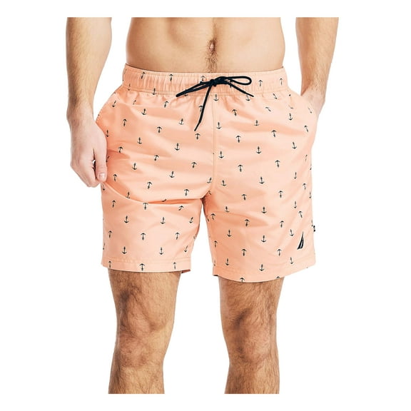NAUTICA Mens Orange Drawstring, Regular Fit Swim Trunks L