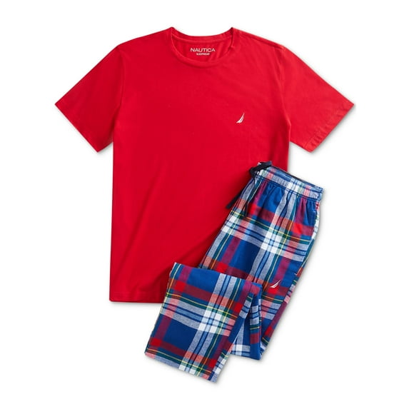 NAUTICA Sets Red Elastic Band Solid Short Sleeve Crew Neck T-Shirt Straight leg Everyday Size XL