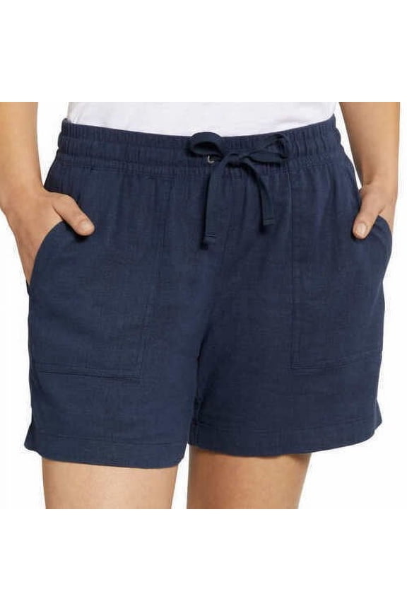Women Linen Blend Shorts, Navy Blue Seas, Small