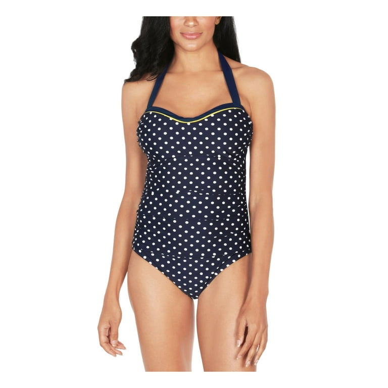 NAUTICA Women s Navy Polka Dot Stretch Tummy Control Fixed Cups