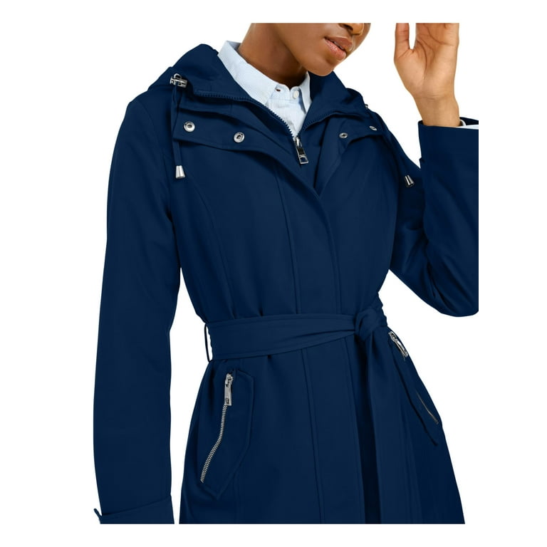 NAUTICA Womens Navy Belted Pocketed Water-resistant Rain Coat XXL