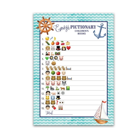 NAUTICAL Emoticons Game  Pack of 25 Emoticons Pictionary Children's Book Baby Shower Game, Rustic Navy Blue Anchor, Ahoy BOY Baby Shower Activity, Nautical theme Baby Shower Games G807-EMJ