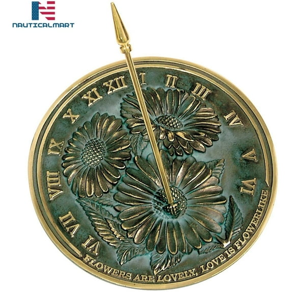NAUTICALMART Flowers Sundial, Solid Brass with Verdigris Highlights, 10-Inch Diameter
