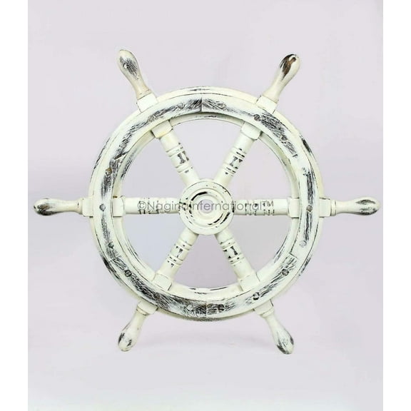 NAUTICALMARTUS 18" Antique Black White Nautical Handcrafted Wooden Marine Ship Wheel handmade Gift