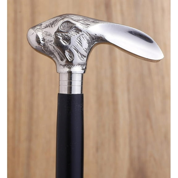 NAUTICALMARTUS BY Rabbit Wooden Walking Cane | Silver-Plated Foldable Brass Handle | Vintage-Style Lacquer Polished Crutches