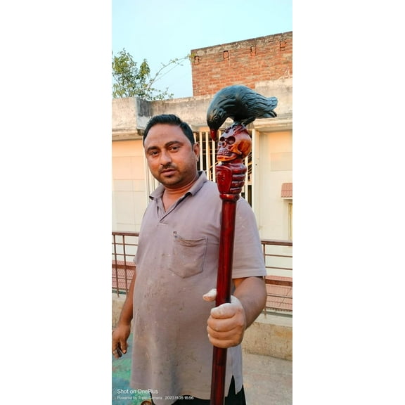 NAUTICALMARTUS Black Crow & Skull Cane Walking Stick Goth Style Wooden Walking Cane with Hand Carved Handle Wood Crafted Handmade Cane