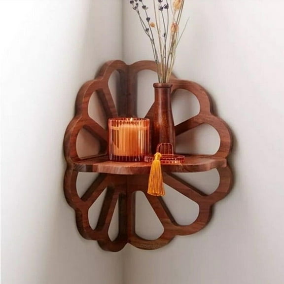 NAUTICALMARTUS Corner Flower Designer Wall Shelf Wood Carving Wall Bracket Wall Hanging Handmade Gift