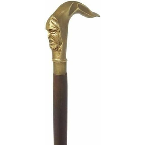 NAUTICALMARTUS Handmade Solid Brass Antique Man Face Head Designer Handle Comfortable Wooden Shaft Walking Stick Cane