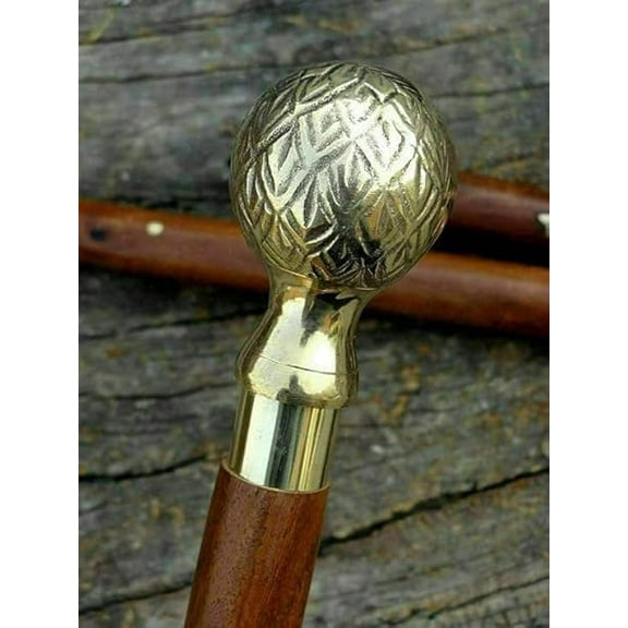 NAUTICALMARTUS Nautical Collectible Brass Ball Head Handle Handamade Style Victorian Wooden Shaft Walking Cane Gift Item