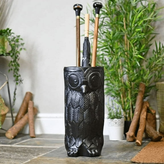 NAUTICALMARTUS New Stick stand Wooden Walking black Owl stick Stand Home Decor Wooden Rack for Walking Cane Stand Umbrella Stand Clubs Storage