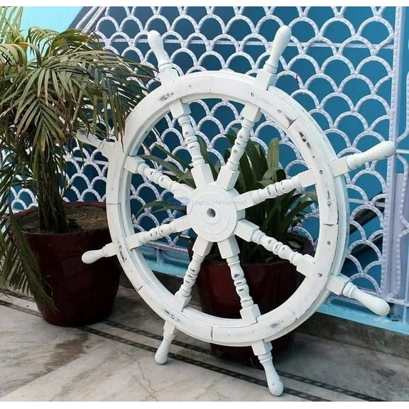 NAUTICALMARTUS Ship Wheel Handcrafted Solid 36 Inch Vintage Ship Wheel Antique Collectable Item For Home And Office Dcor Wall Hanging Wooden Ship Wheel