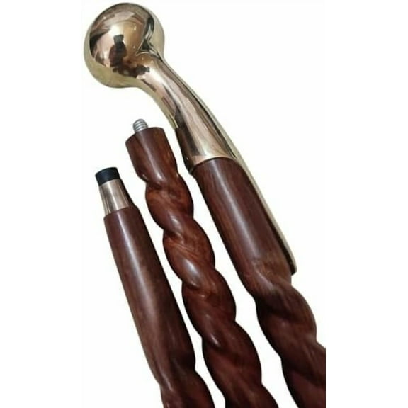 NAUTICALMARTUS Solid Brass Horse Hames Style Walking Stick Cane Made of Mahogany Stained Handmade Gift