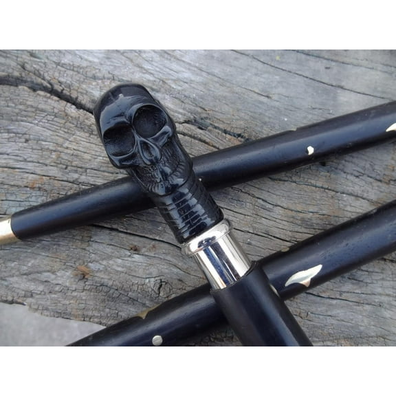 NAUTICALMARTUS Vintage Bone Skull Head Handle Cane Wooden Handmade Derby Stick Victorian Walking Steampunk Replica Style
