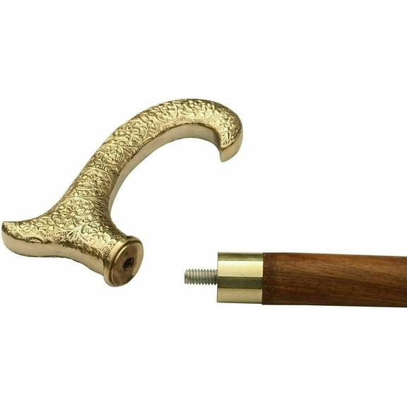 NAUTICALMARTUS Vintage Brass Gold Victorian Head Handle Designer Cane Wooden Handmade Derby Stick Steampunk Style Brown Walking Stick Brass Walking Unisex Cane