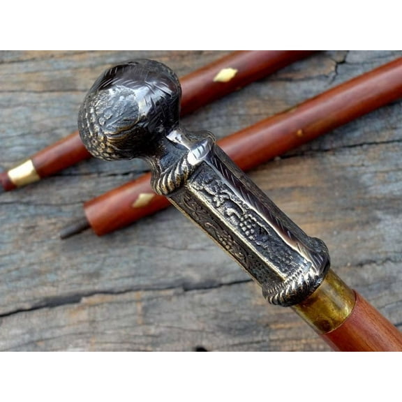 NAUTICALMARTUS Vintage Victorian Brass Handle Cane Wooden Long Stick Victorian Walking Steampunk Replica Style Unisex Cane