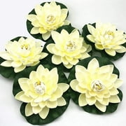 NAVADEAL 6PCS Artificial Floating Foam Lotus Flowers with Water Lily Pad Ornaments, Ivory White, Perfect for Patio Koi Pond Pool Aquarium Home Garden Wedding Party Holiday Decoration(with NO Lights)