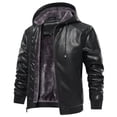 thumbnail image 1 of NAVEKULL Men's Faux Leather Jacket Winter Warm Fleece Lined Motorcycle Bomber Jacket with Hood, 1 of 6
