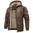 thumbnail image 1 of NAVEKULL Men's Faux Leather Jacket Winter Warm Fleece Lined Motorcycle Bomber Jacket with Hood, 1 of 6