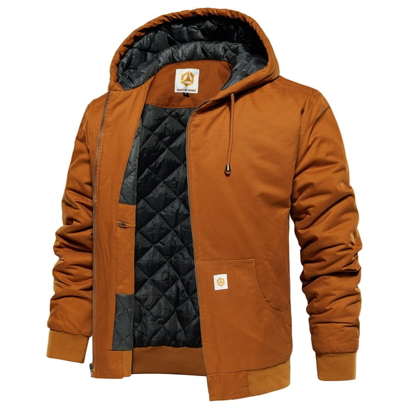 NAVEKULL Men's Winter Hooded Active Jacket Warm Quilted-Lined Cotton Insulated Casual Outdoor Workwear Coat