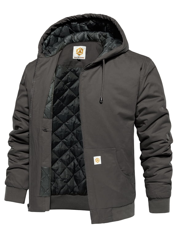 Men's Winter Hooded Active Jacket Warm Quilted-Lined Cotton Insulated Casual Outdoor Workwear Coat