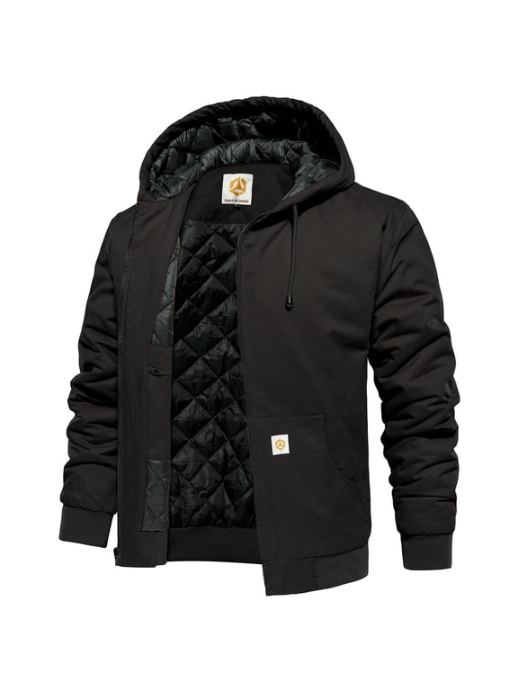 Men's Winter Hooded Active Jacket Warm Quilted-Lined Cotton Insulated Casual Outdoor Workwear Coat