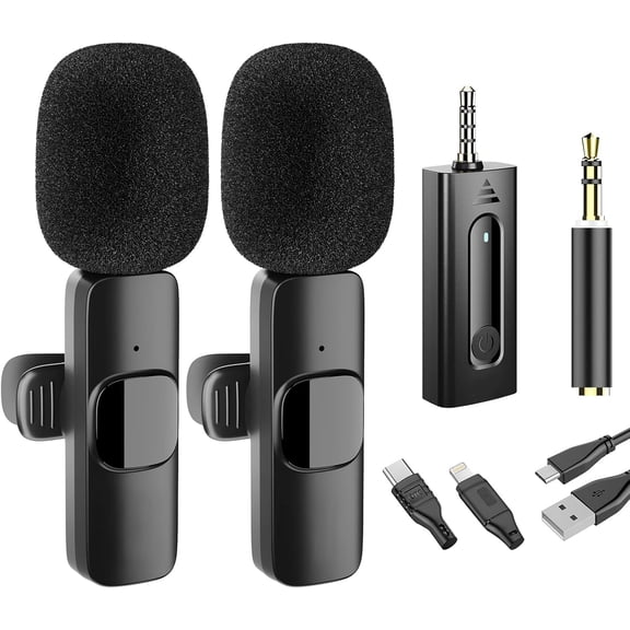 NAVOR Wireless Lavalier Microphone Dual Clip-On for Compatible iPhone Android Camera, Plug & Play Lapel Mic with Noise Reduction, Auto Sync for Interview Vlog Video
