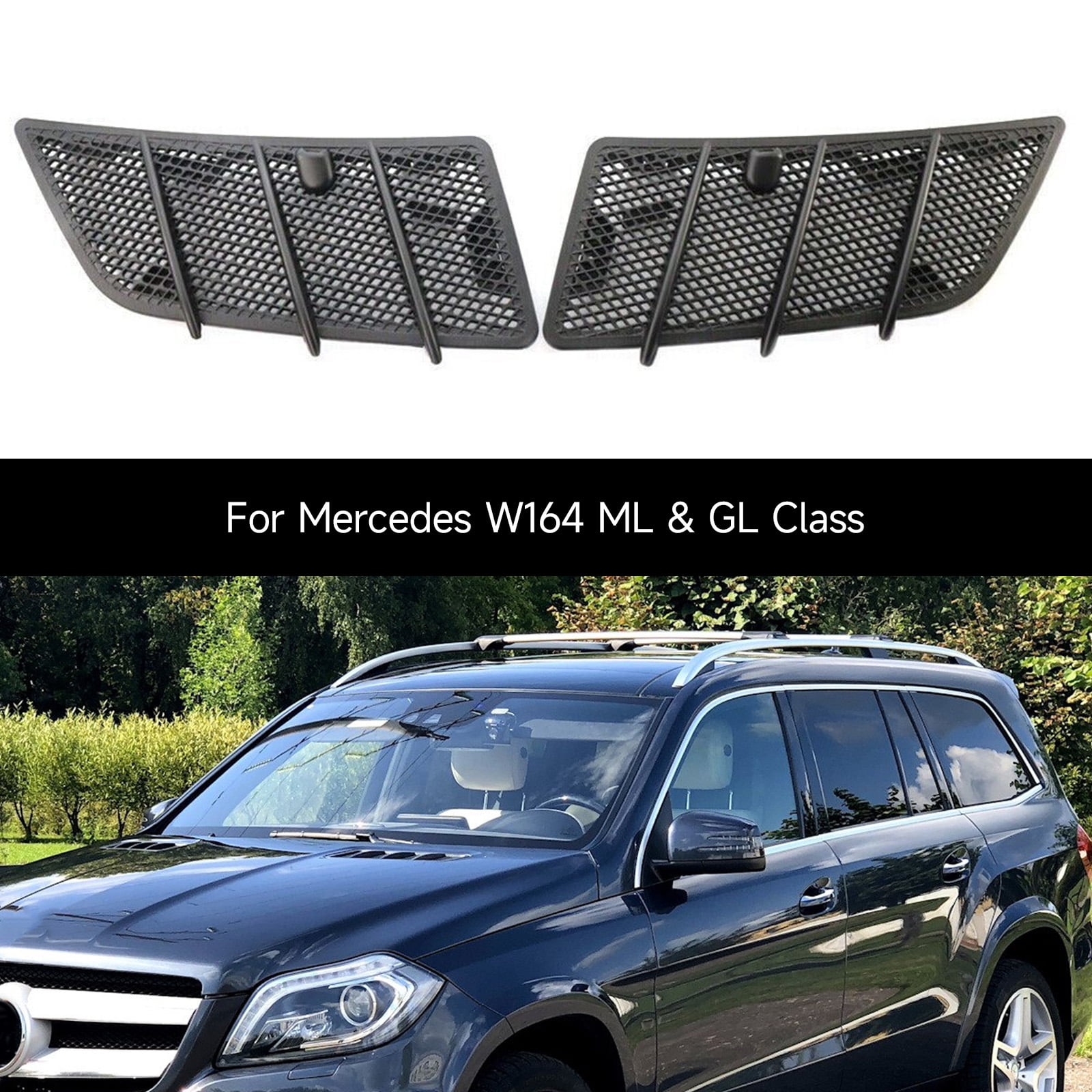 NAVOROGE 2Pcs Hood Air Vent Grille Cover For Mercedes W164 ML & GL Class 2008-11