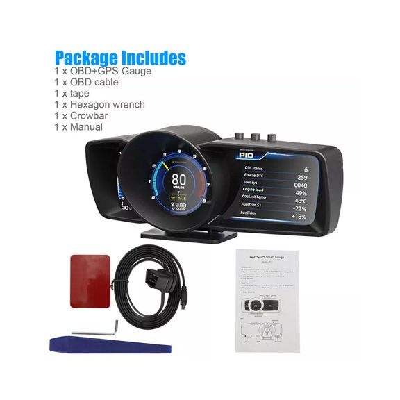 NAVOROGE 3.5'' Three Screen OBD2+GPS Smart Car Speedometer HUD Gauge Head Up Display RPM