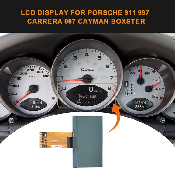 NAVOROGE Speedometer Dashboard LCD Display for Porsche 911 997 Carrera 987 Cayman Boxster