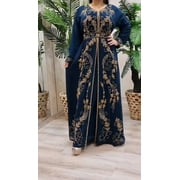 NAVY BLUE HANDCRAFTED ZARI WORK STITCHED GEORGETTE KAFTAN PARTY DRESS