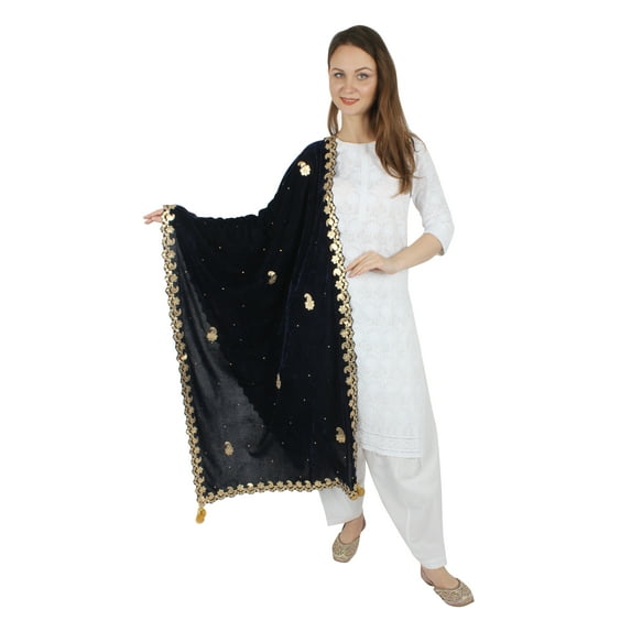 NAVY BLUE Velvet Scarf Gota Patti Four Side Work Party Wear Dupatta/Chunni Shawl
