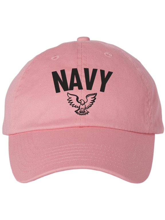 NAVY Embroidered Baseball Cap Eagle Emblem Military Patriotic Adjustable Dad Hat (Pink)