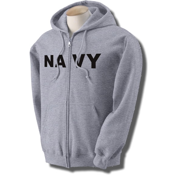 NAVY Full-Zip Hooded Sweatshirt in Gray
