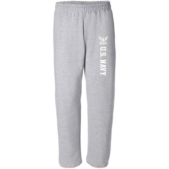 NAVY Open Bottom Military Style Sweat Pants with white print