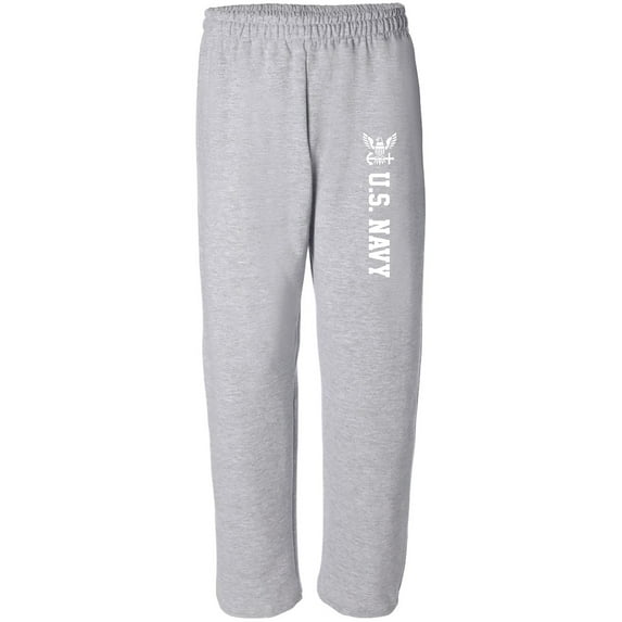NAVY Open Bottom Military Style Sweat Pants with white print