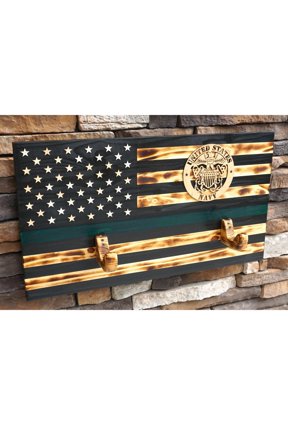 Wooden Rustic American Flag with Gun Rack Handmade 36'' x 19.5''