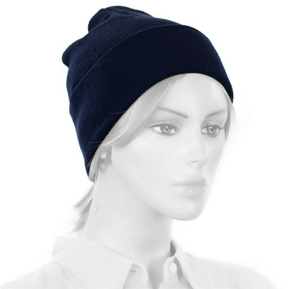 NAVY plain blank long fold up beanie Hat Adult Size Soft 9" folded - New with box/tags