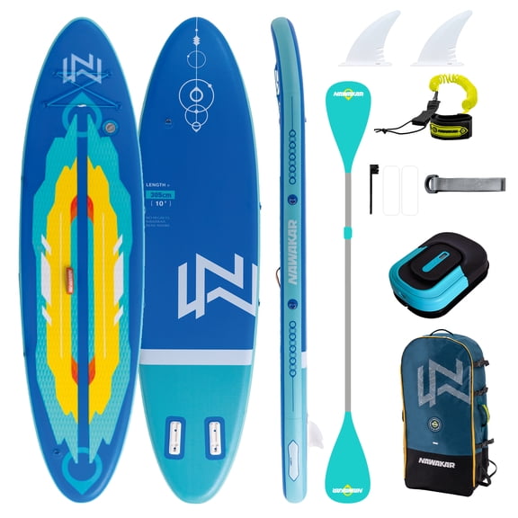 NAWAKAR 10'x31" iSUP w/ Full Accs (inc E-Pump), 130kg+ Cap, Fam/Pets, All Water, DropStitch, Dbl PVC, 3D Emb EVA, UV/HP/Scratch Res.