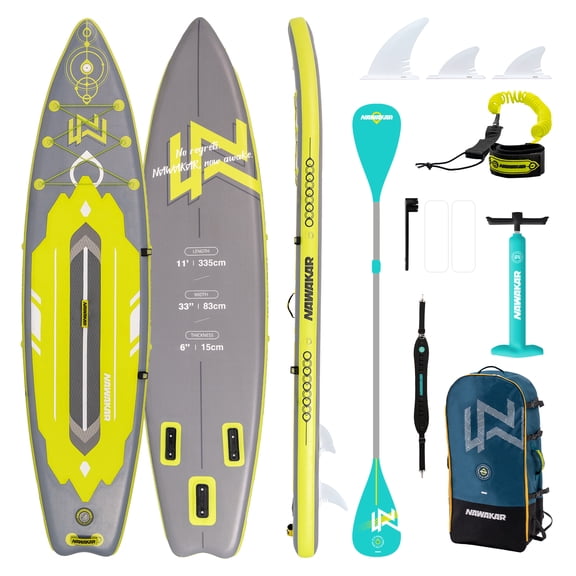 NAWAKAR 11'x33" iSUP w/ Full Accs, 160kg+ Cap, Fam/Friends/Pets, All Water, Lightweight DropStitch, Double PVC, 3D Emb EVA, UV/HP/Scratch Res.
