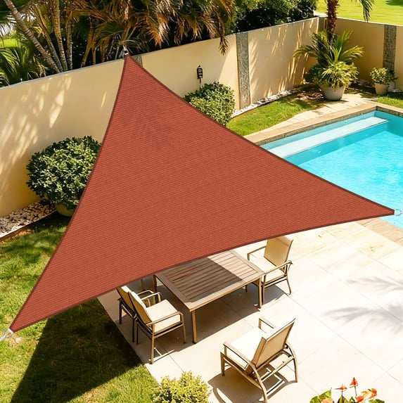 NAWAY 12'x12' Curved Triangle Permeable Sun Shade Sail for Patio, Garden & Deck, Rust Red
